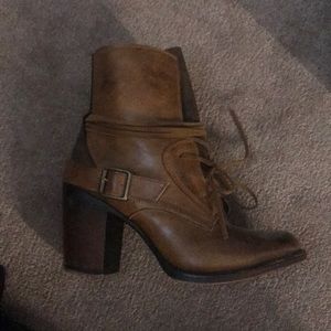Dark and light brown booties with side zipper